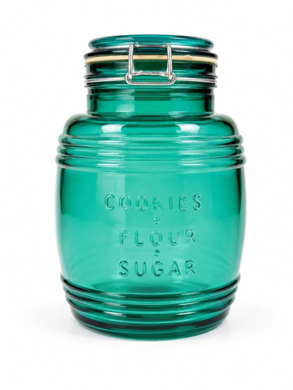 Glass Canister Turquoise Blue Cracker Barrel Style Jar 2QT Cookies Flour Sugar W